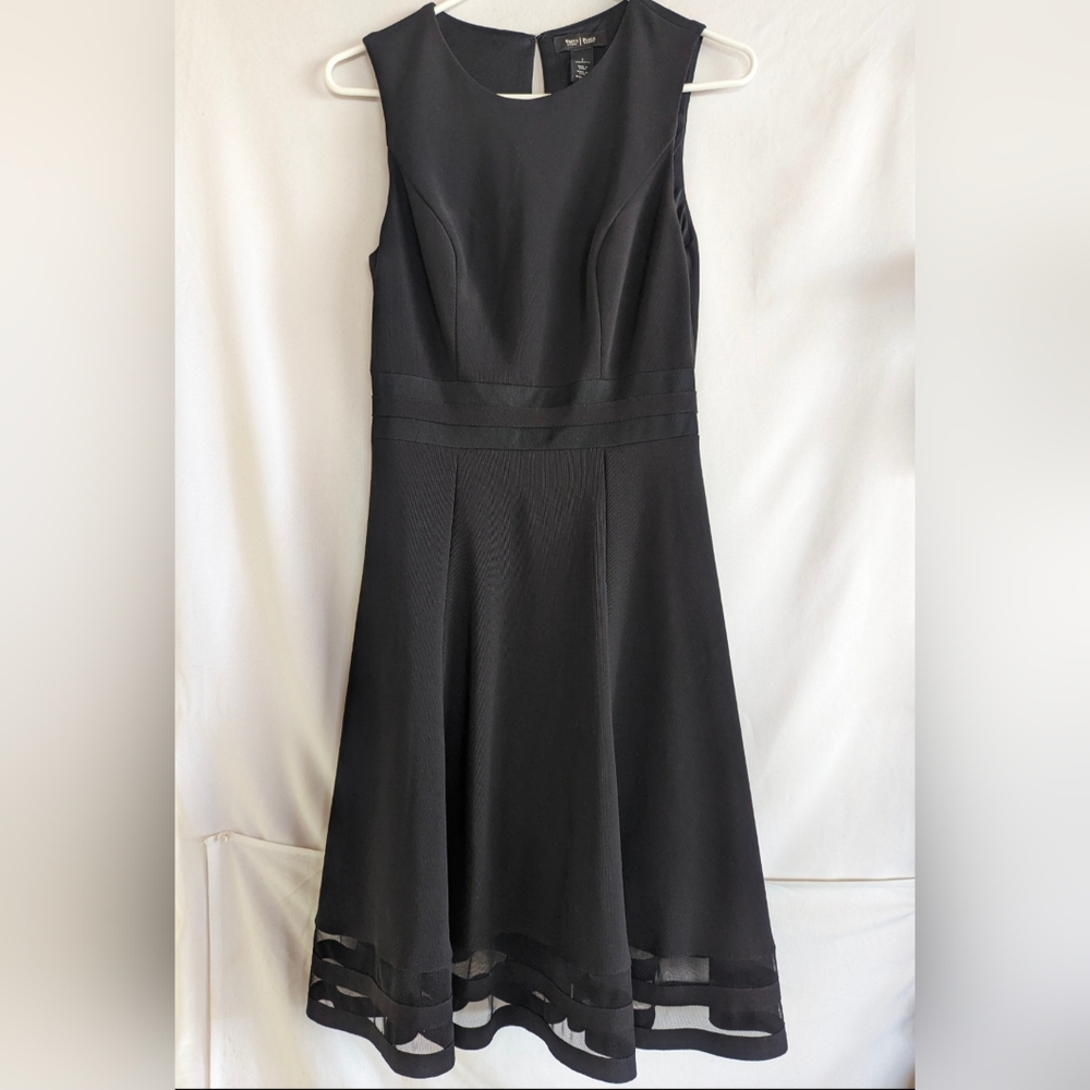 White House Black Market Elegant Black Midi Princess Flare Dress Size 2 Knee